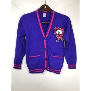 90s Vintage Sister Sister Best Friend Bear Colorful Cardigan - Size M 10/12 Girl
